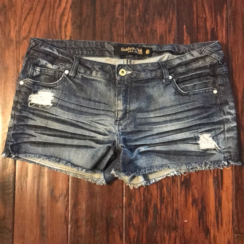 Pink studded inlay jeans shorts
